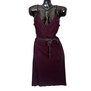 Vintage Alannah Hill Wine Purple Spaghetti Strap Midi Sheath Dress with Sash